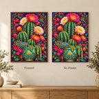 Framed and no-frame options for the Flowering Cactus Rose Quartz diamond painting