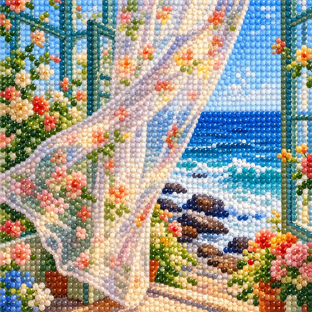 close-up of diamonds on a rocky ocean conservatory — detail image, diamond painting kit