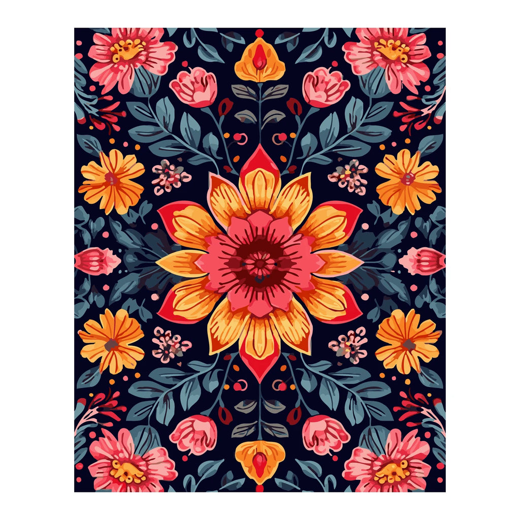 Folk Floral Pattern completed artwork on a clean white background
