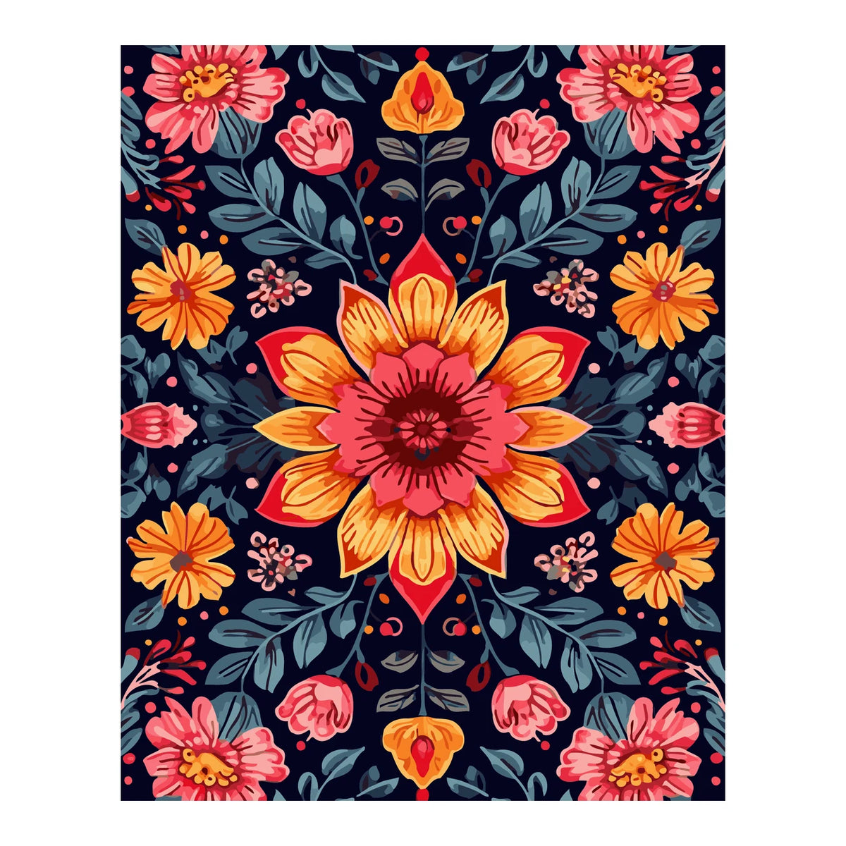 Folk Floral Pattern completed artwork on a clean white background