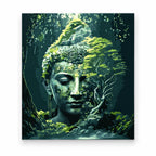 Forest Buddha in Moss paint by numbers artwork on a front-facing canvas against a white background