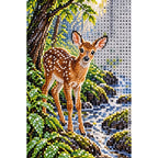 Forest Fawn Stream Diamond Painting Kit diamond and canvas detail