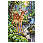 Forest Fawn Stream Diamond Painting Kit finished diamond artwork on white background