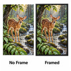 Forest Fawn Stream Diamond Painting Kit No Frame and Framed comparison