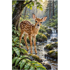 Forest Fawn Stream original artwork on white background