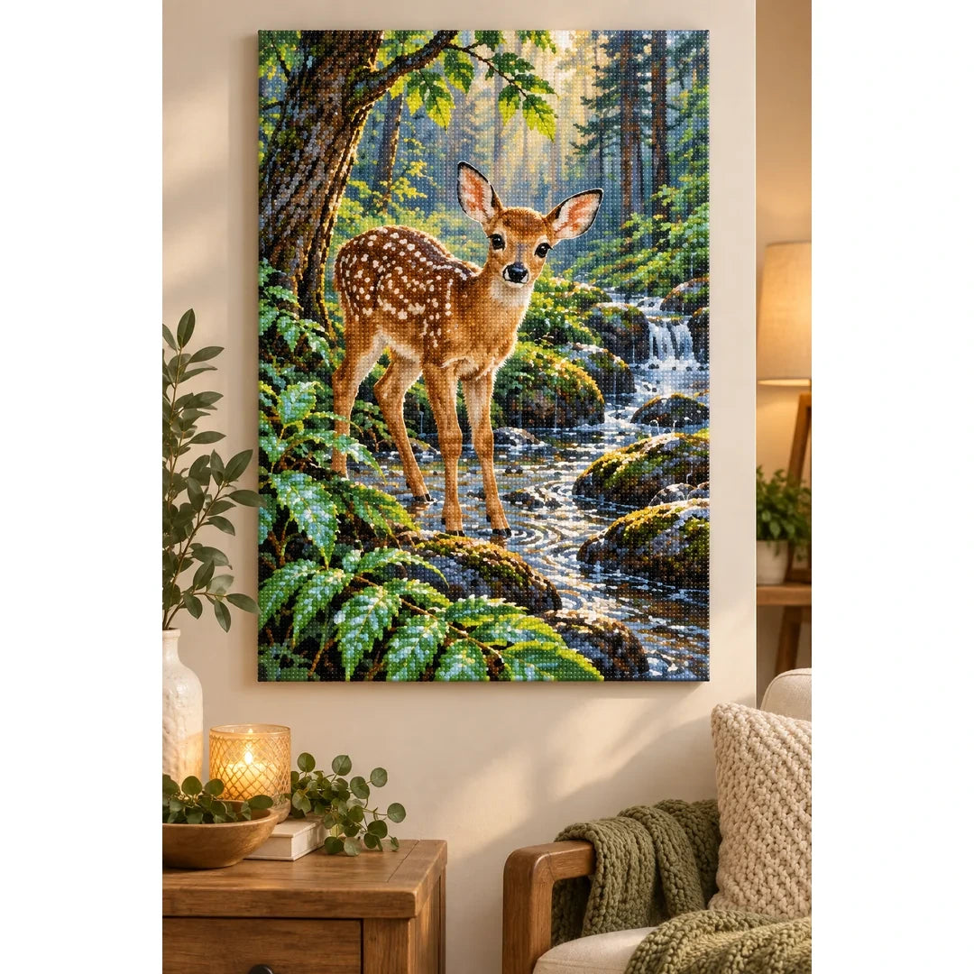 Forest Fawn Stream Diamond Painting Kit home decor scene