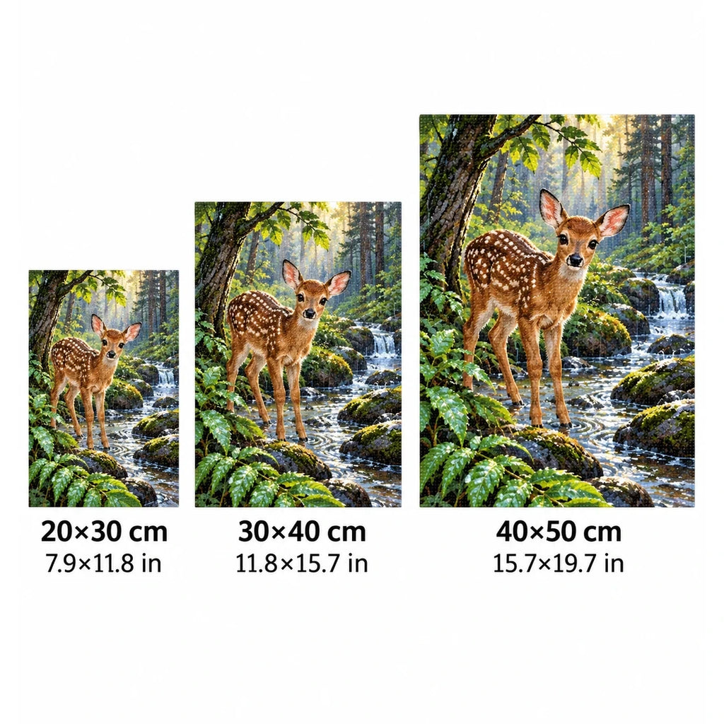 Forest Fawn Stream Diamond Painting Kit size guide