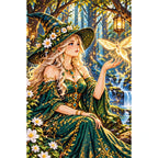 Forest Witch Glowing Moth finished diamond painting on white