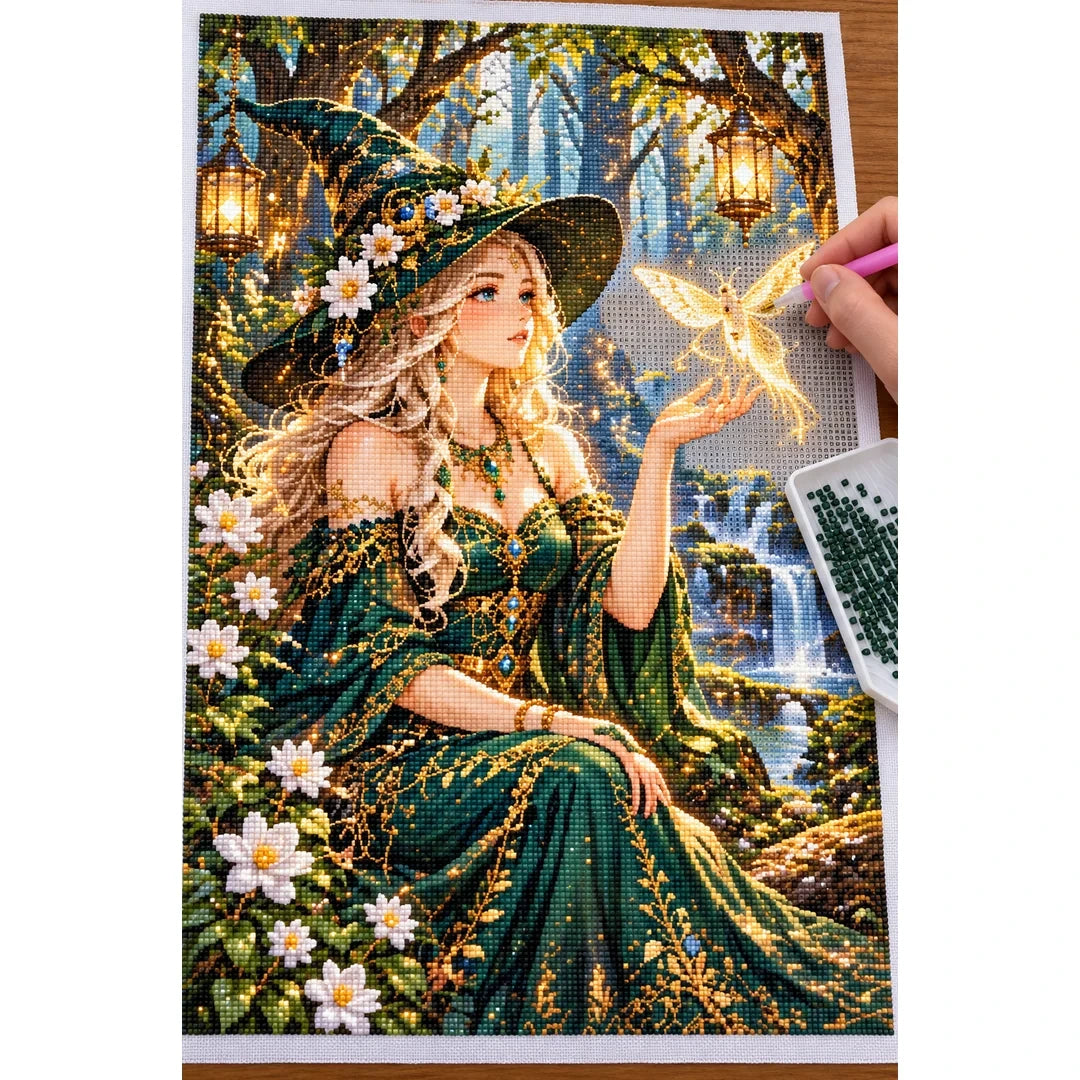 Forest Witch Glowing Moth diamond painting process