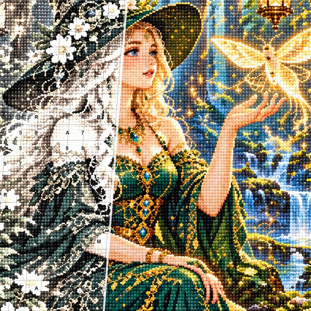 Forest Witch Glowing Moth canvas and resin drill detail