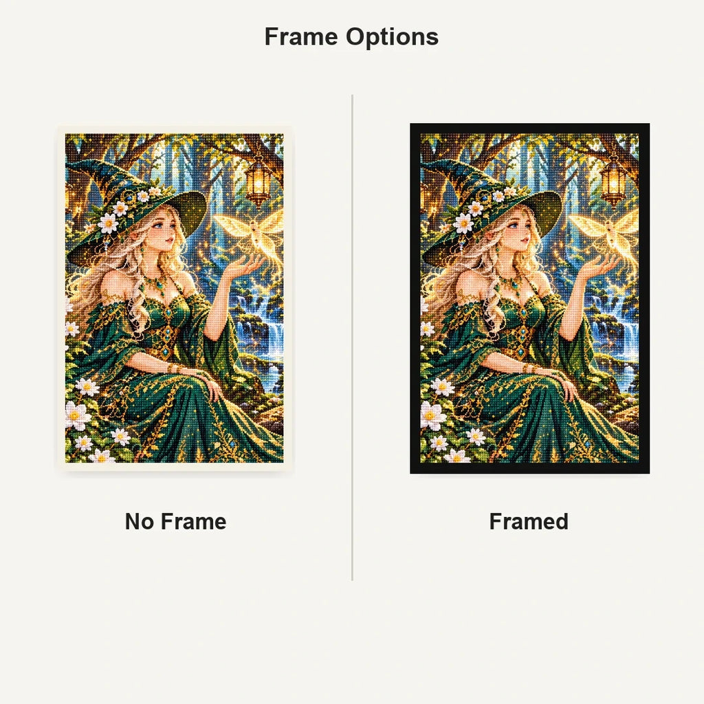 Forest Witch Glowing Moth No Frame and Framed comparison