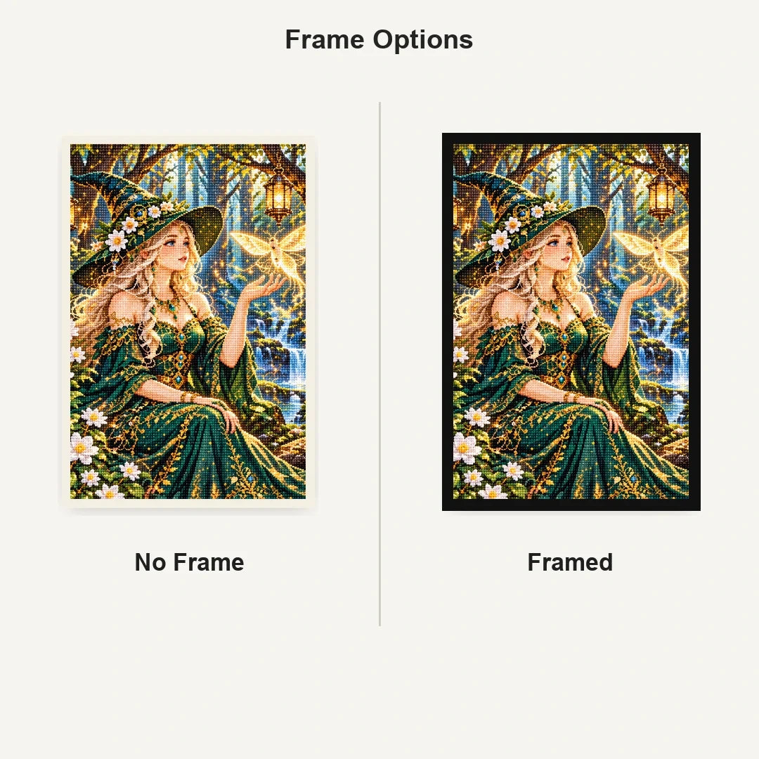 Forest Witch Glowing Moth No Frame and Framed comparison