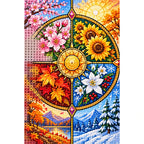 Four Seasons Floral Wheel Diamond Painting Kit — canvas and drill material detail