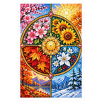 Four Seasons Floral Wheel Diamond Painting Kit — finished diamond painting on white background