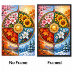 Four Seasons Floral Wheel Diamond Painting Kit — No Frame and Framed style comparison