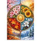 Four Seasons Floral Wheel Diamond Painting Kit — original white-background artwork