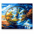 Four Seasons Landscape Clock paint by numbers artwork on a front-facing canvas against a white background
