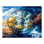 Four Seasons Landscape Clock completed artwork on a clean white background