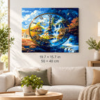 Four Seasons Landscape Clock shown in a styled room with 19.7 × 15.7 in and 50 × 40 cm dimensions