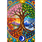 Four Seasons Tree Diamond Painting Kit — canvas and drill material detail