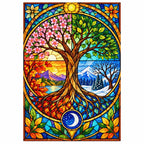 Four Seasons Tree Diamond Painting Kit — finished diamond painting on white background