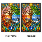 Four Seasons Tree Diamond Painting Kit — No Frame and Framed style comparison