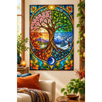 Four Seasons Tree Diamond Painting Kit — finished diamond painting in a home setting