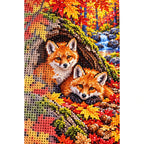 Fox Cubs Autumn Hollow Log Diamond Painting Kit — canvas and drill material detail