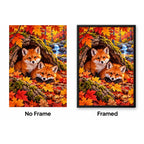 Fox Cubs Autumn Hollow Log Diamond Painting Kit — No Frame and Framed style comparison