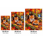 Fox Cubs Autumn Hollow Log Diamond Painting Kit — 20 by 30, 30 by 40, and 40 by 50 centimeter size guide