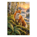 Original artwork for Fox Among Ferns at Sunrise Diamond Painting Kit on a white background