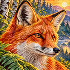 Close-up diamond drill detail for Fox Among Ferns at Sunrise Diamond Painting Kit