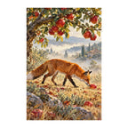 White-background finished diamond painting of fox in an autumn orchard