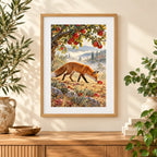 Framed home display of the fox in an autumn orchard diamond painting