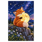 Fox Moon Stargazing Diamond Painting Kit finished diamond artwork on white background