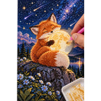 Fox Moon Stargazing Diamond Painting Kit diamond placement process