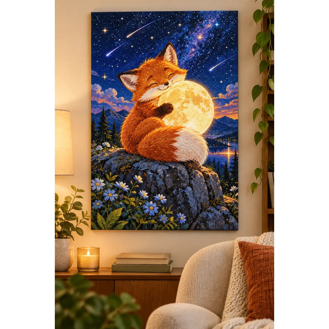 Fox Moon Stargazing Diamond Painting Kit home decor scene
