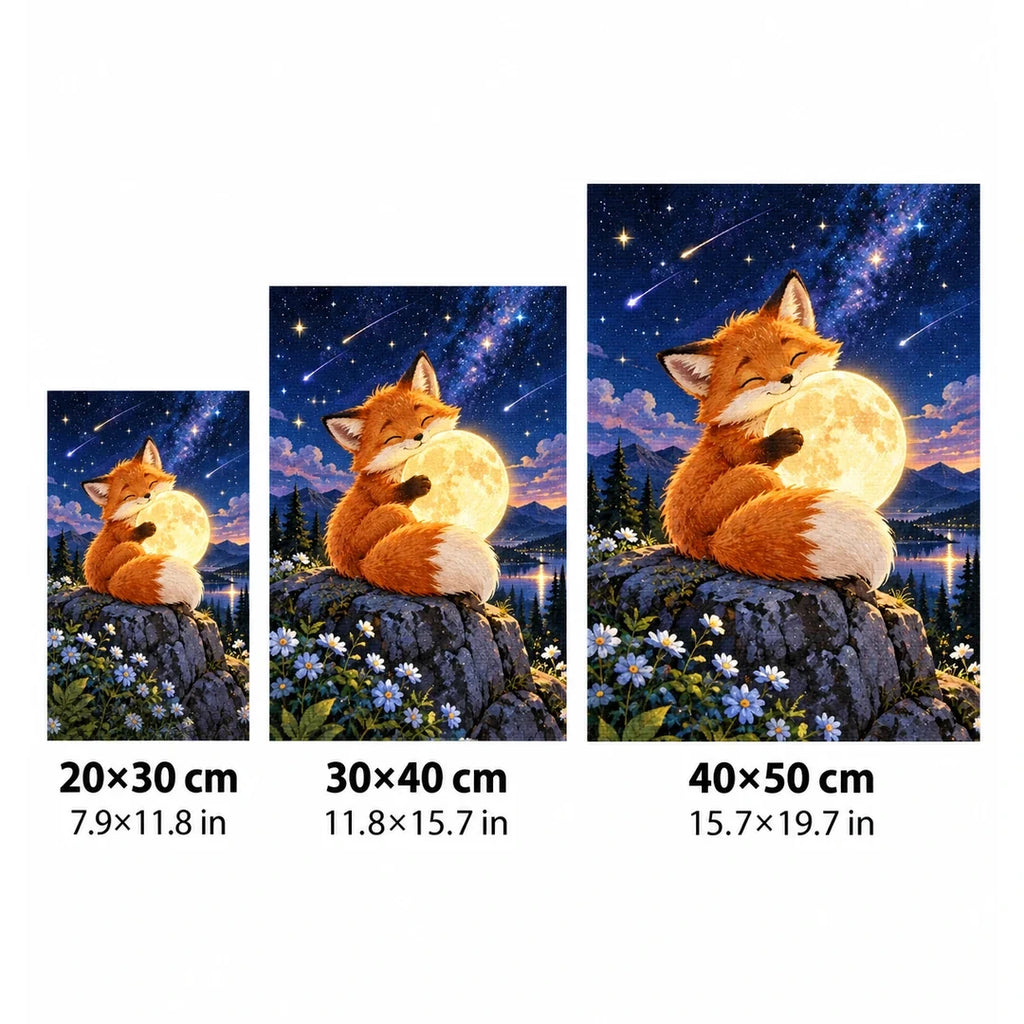 Fox Moon Stargazing Diamond Painting Kit size guide