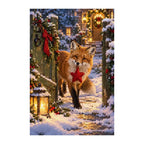 White-background finished diamond painting of fox with a felt star ornament