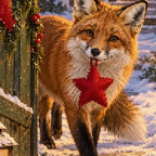 Close-up diamond detail of the fox with a felt star ornament diamond painting