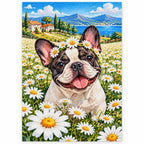 French Bulldog Daisy Field Diamond Painting Kit finished diamond artwork on white background