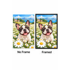 French Bulldog Daisy Field Diamond Painting Kit No Frame and Framed comparison