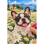 French Bulldog Daisy Field Diamond Painting Kit diamond placement process