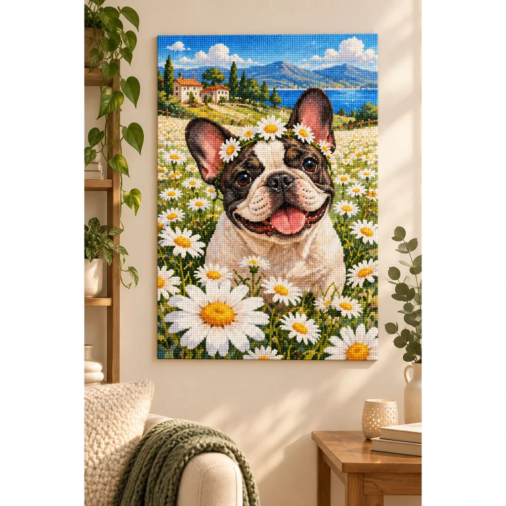 French Bulldog Daisy Field Diamond Painting Kit home decor scene