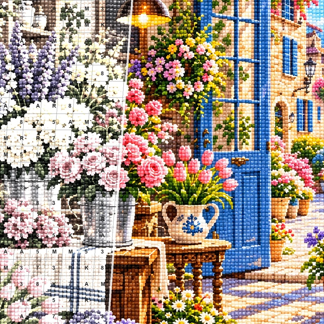 French Flower Shop Interior — close-up canvas and resin drill detail