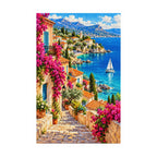 White-background finished diamond painting of French Riviera.