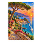 White-background finished diamond painting of French Riviera Coast.