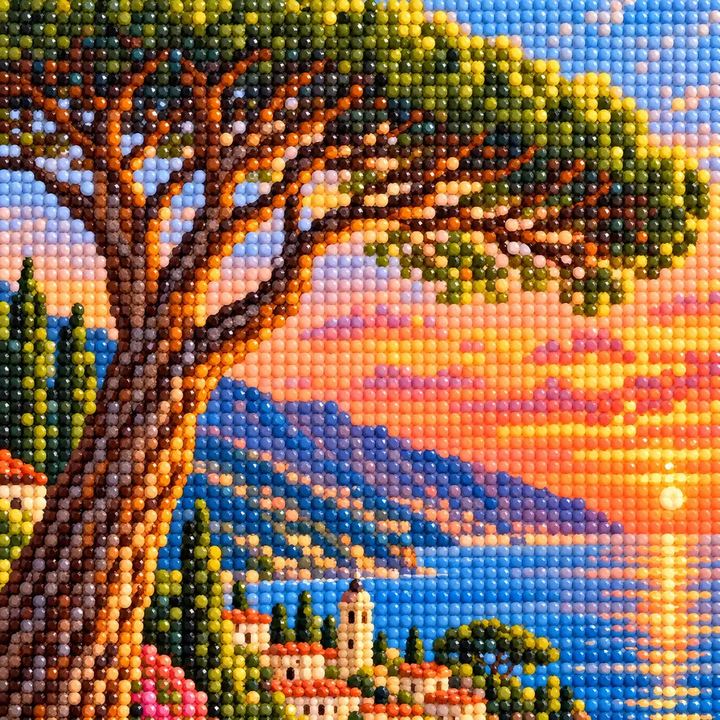 Close-up of drill details in the French Riviera Coast diamond painting.
