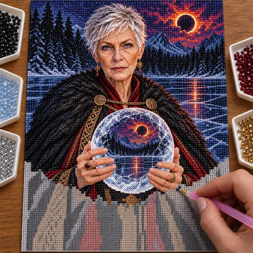 Hand placing drills on the clairvoyant and frozen lake canvas.