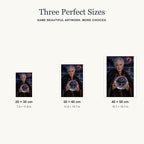 Three size options for the Frozen Lake Clairvoyant diamond painting kit.